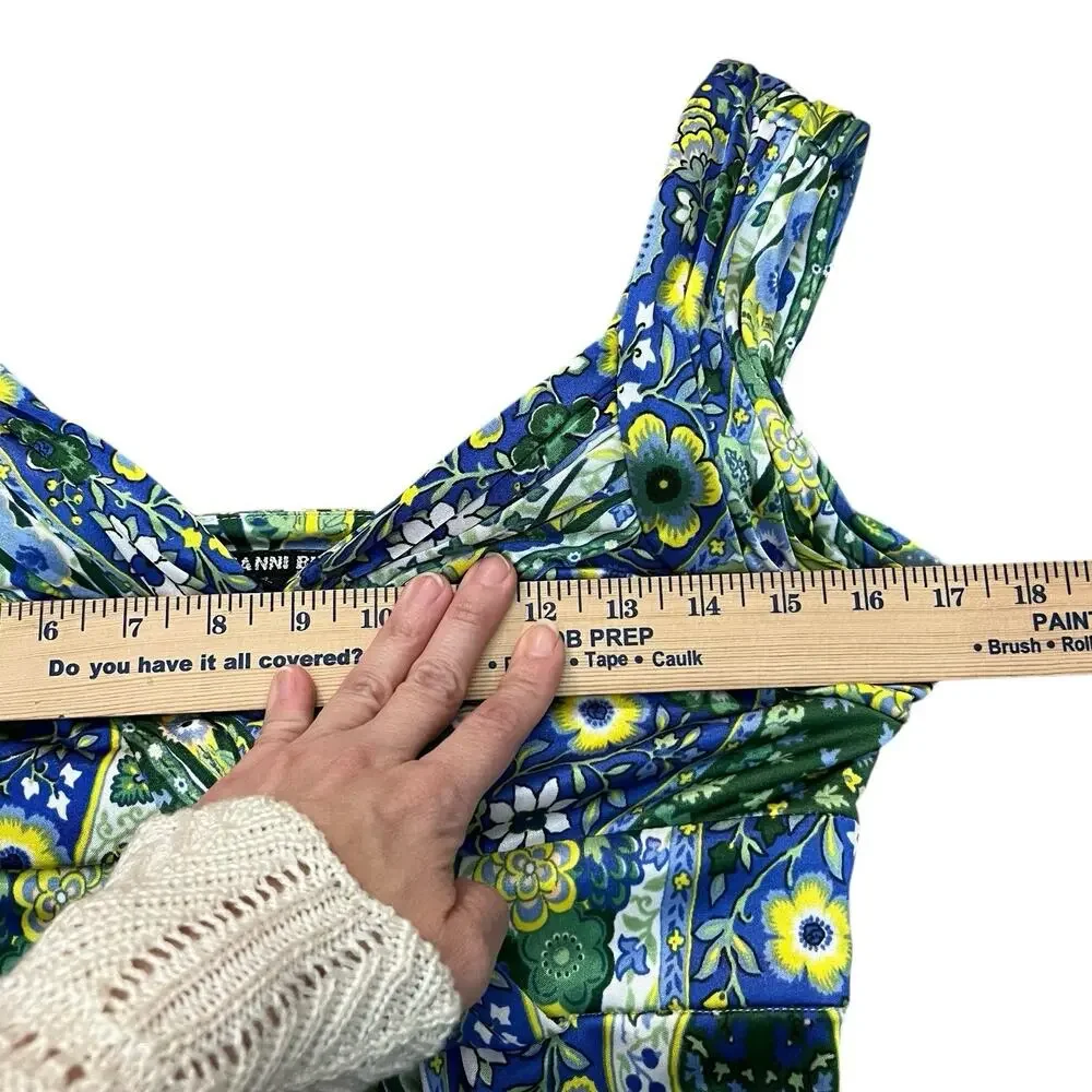 Gianni Bini Floral Maxi Dress 4 Blue Multi Retro Colorful Sleeveless V Neck Mod